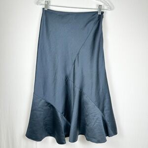 NWT‎ Club Monaco Seamed Slip Midi Skirt Navy Blue Womens 2 Flare Luxury Chic